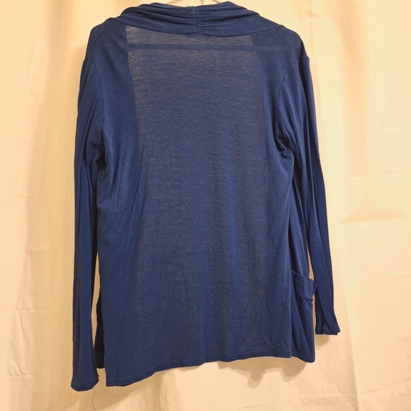 ❤JM Fleurette Women's SZ Large Royal Blue Open Front Duster Sweater with Pockets - Picture 3 of 6